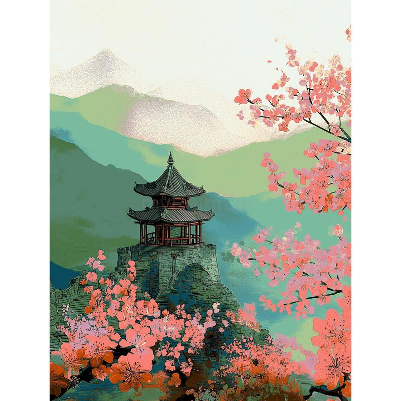 Painting by Numbers Blooming Garden with PaviIlion in China 2-Panel
