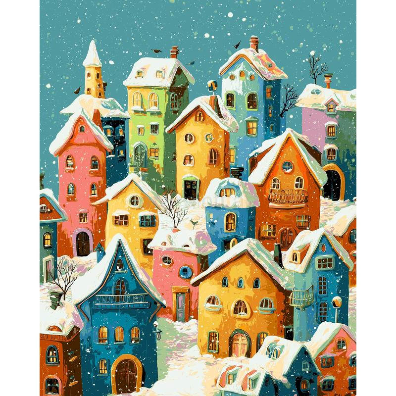 Painting by Numbers Modern Art Houses in Winter