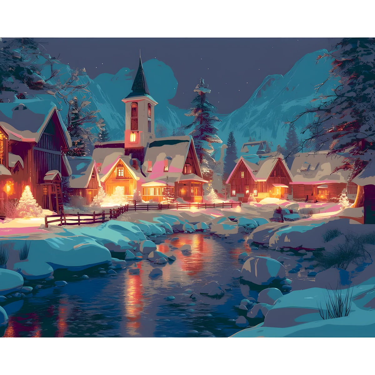 Painting by Numbers for Adults Mountain Village in The Snow