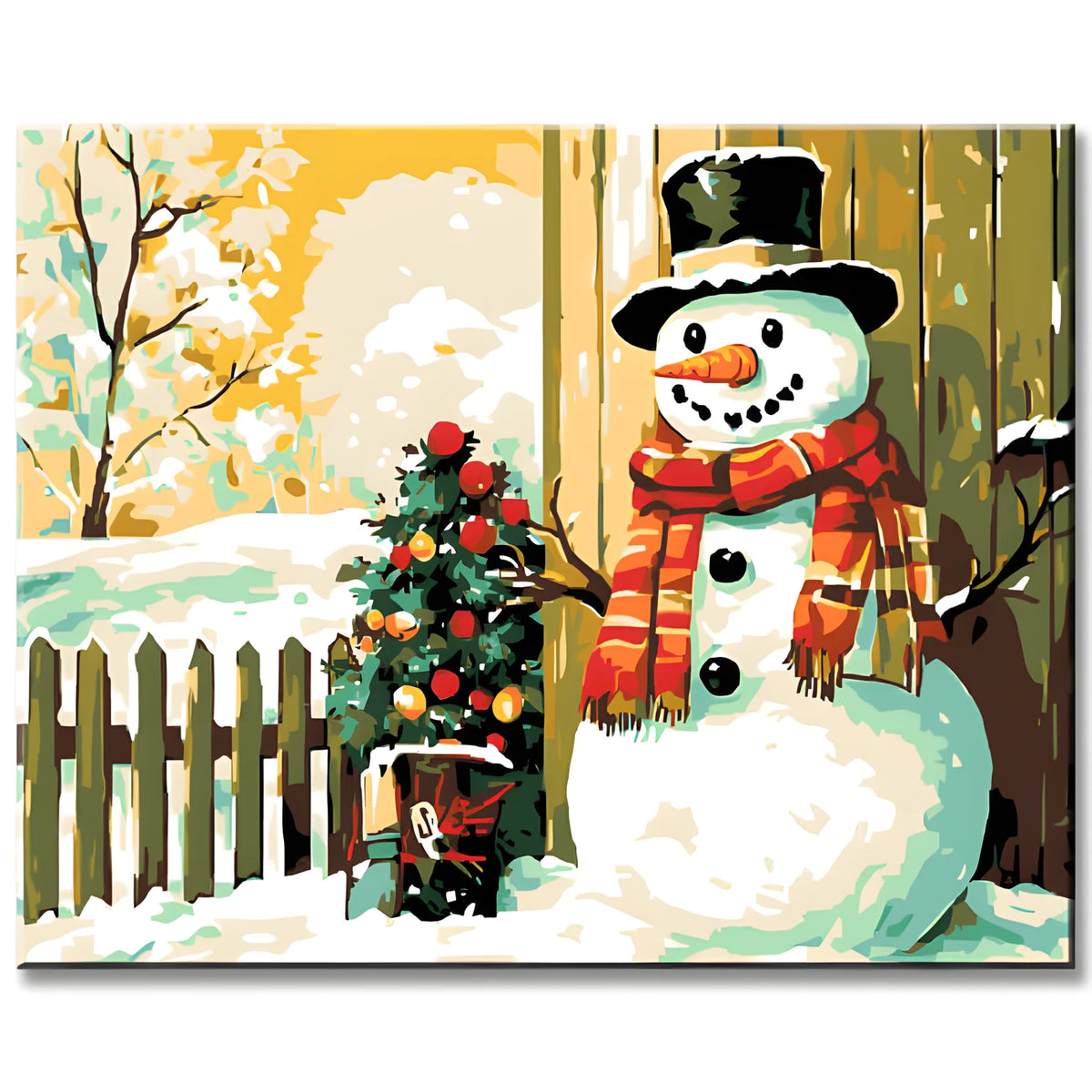 Paint by Numbers Picture: Snowman in Front of the Door