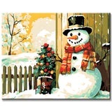 Paint by Numbers Picture: Snowman in Front of the Door