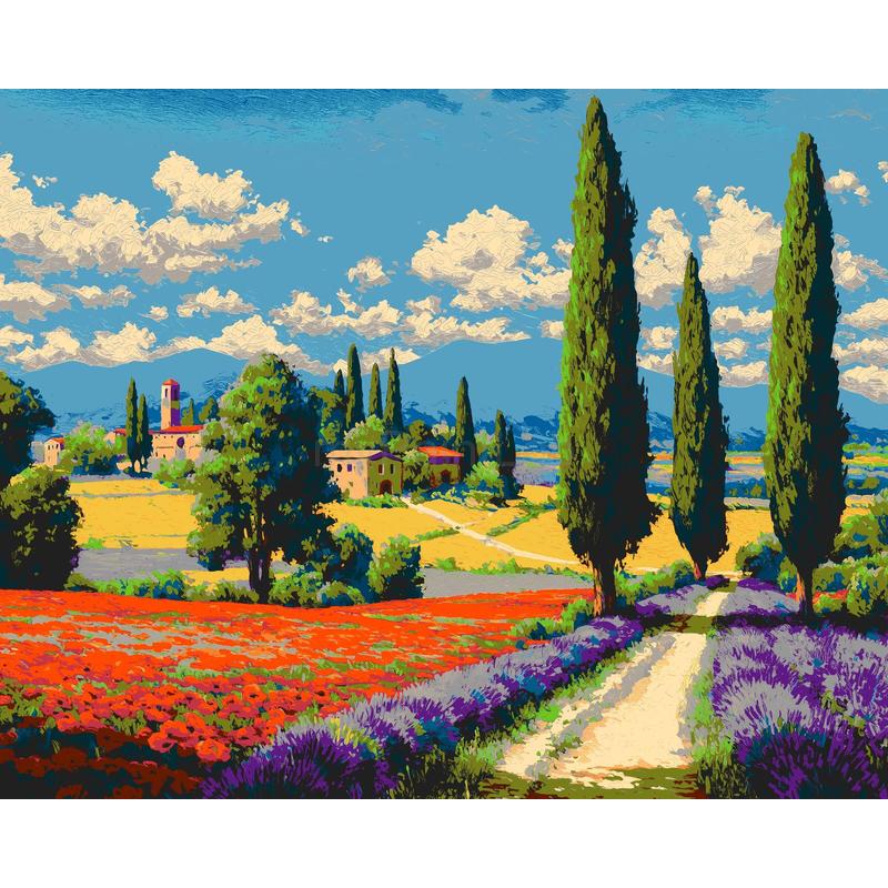Painting by Numbers for Adults Pine Trees and Lavender Field