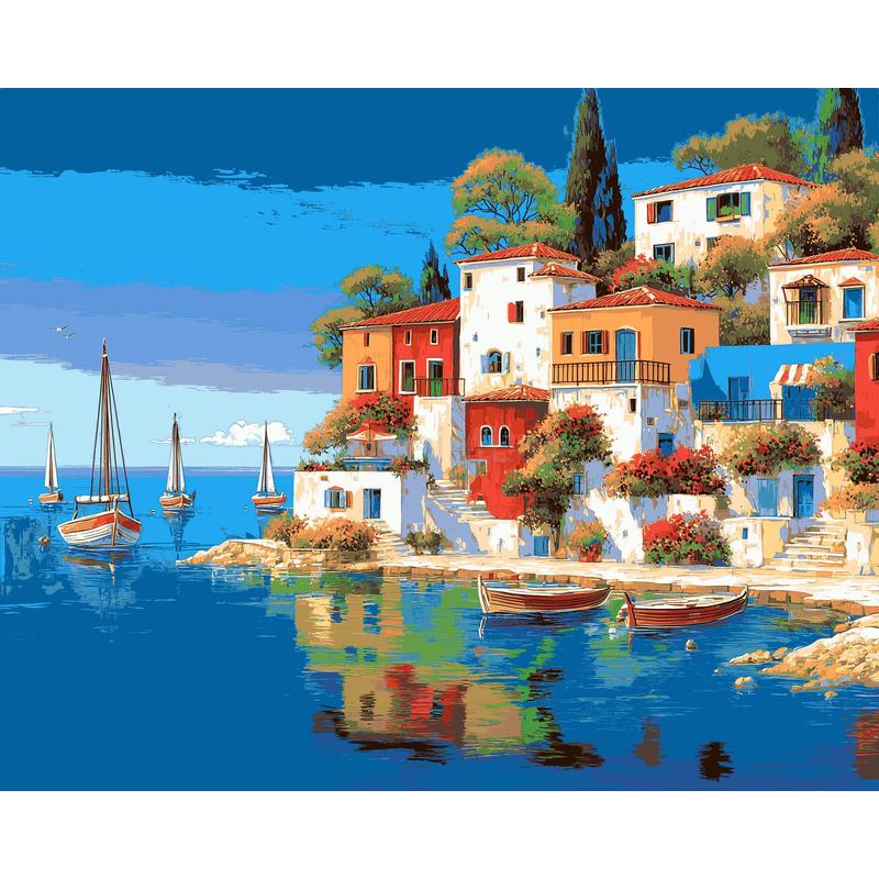 Painting by Numbers for Adults Boat Dock with Sailing Boats