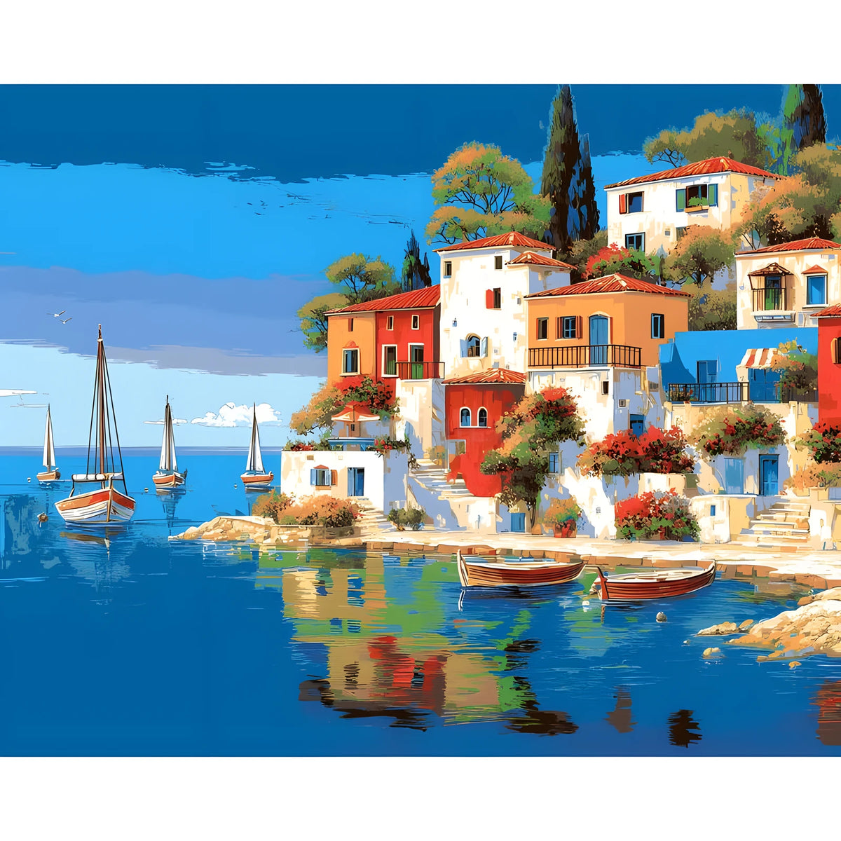 Painting by Numbers for Adults Boat Dock with Sailing Boats