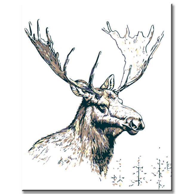 Painting by Numbers for Adults Animals Moose Black/White