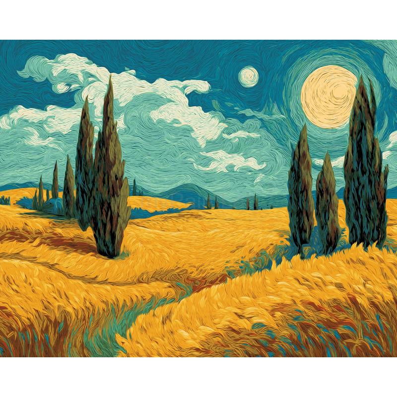 Painting by Numbers for Adults Wheat Field with Cypress