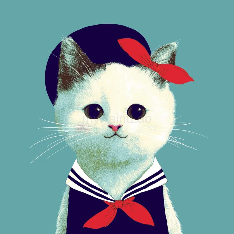 Painting by Numbers for Adults Animals Cat in A Sailor Look