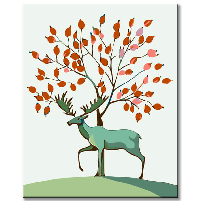 Paint by Numbers for Adults Animals Moose Tree