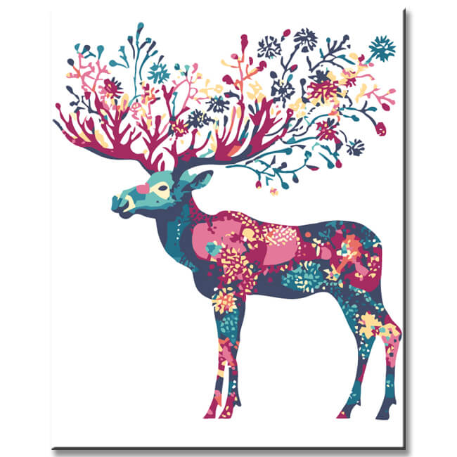 Paint by Numbers for Adults Animals Moose Flowers