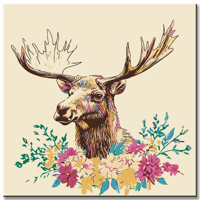 Paint by Numbers for Adults Animals Moose Pink Flowers