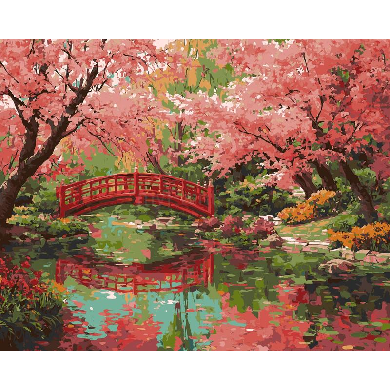 Painting by Numbers for Adults Bridge and Cherry Trees