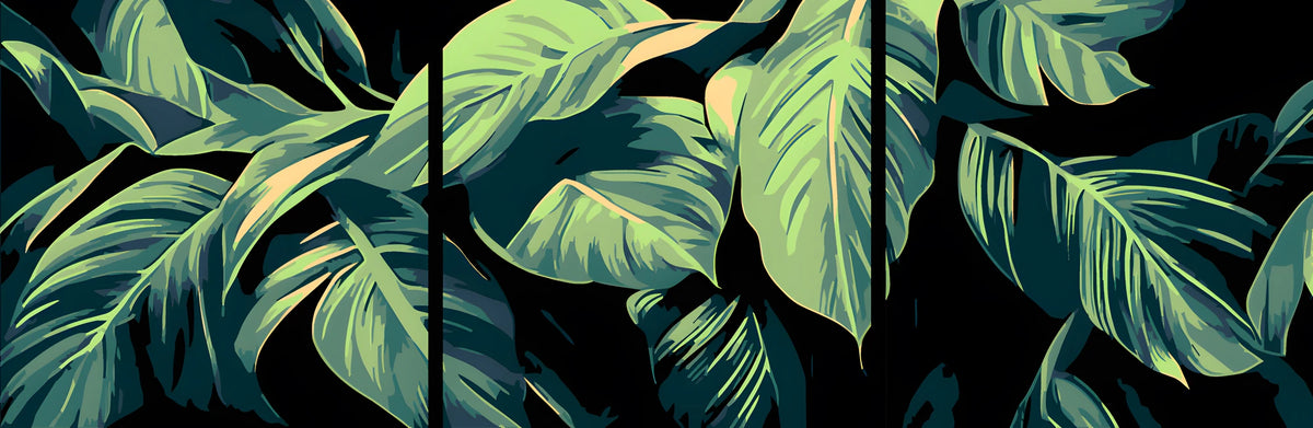 Paint by Numbers Green Leaves Canvas Wall Art - 3-panel