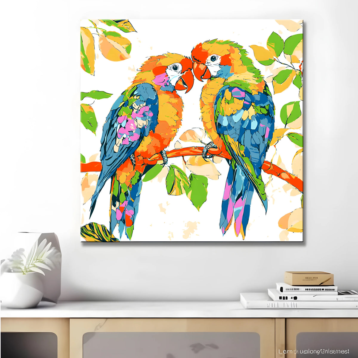 Paint by numbers parrots on the branch