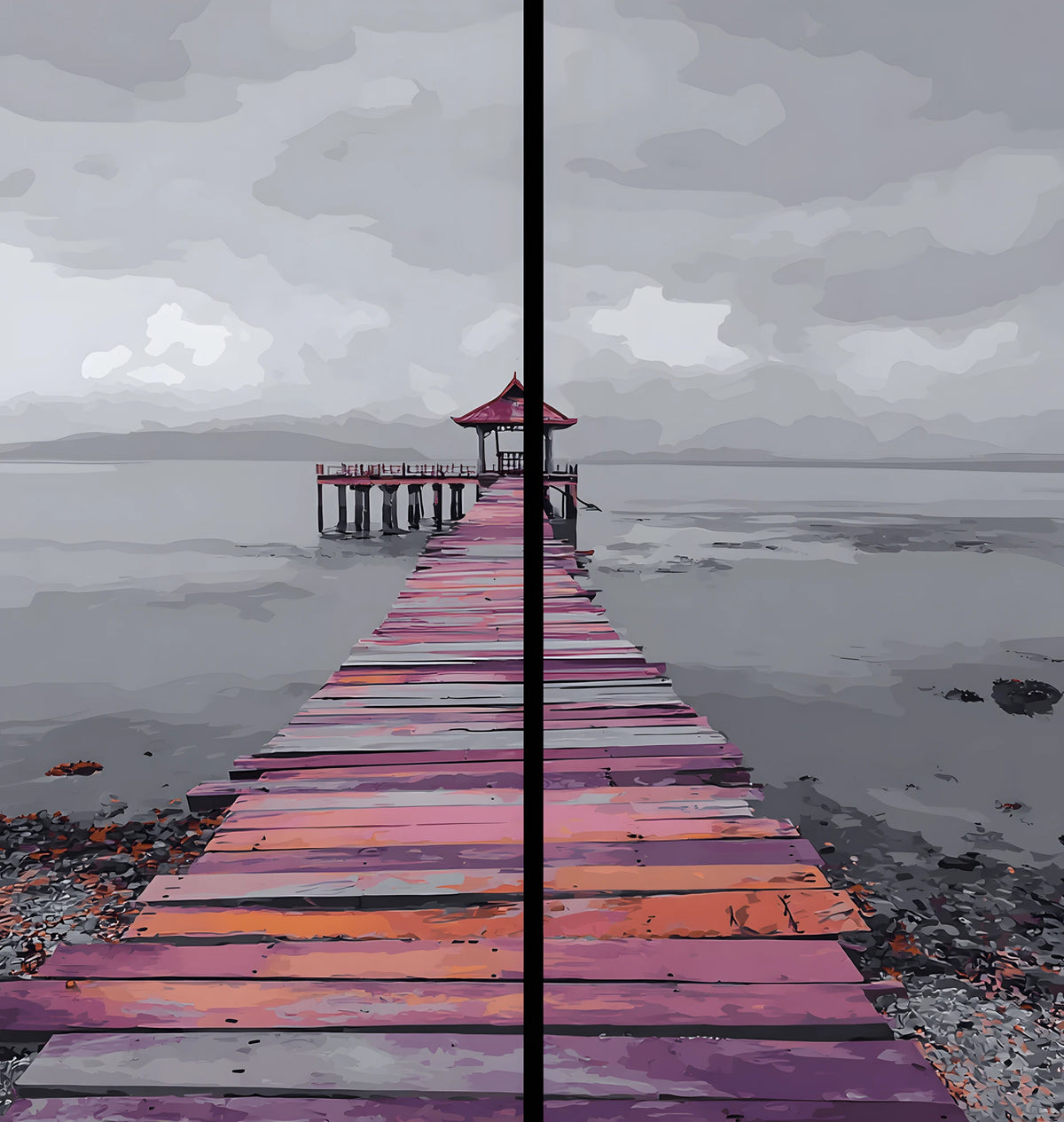 Painting by Numbers Bridge Black White Colorful -2 Panel (Duo)