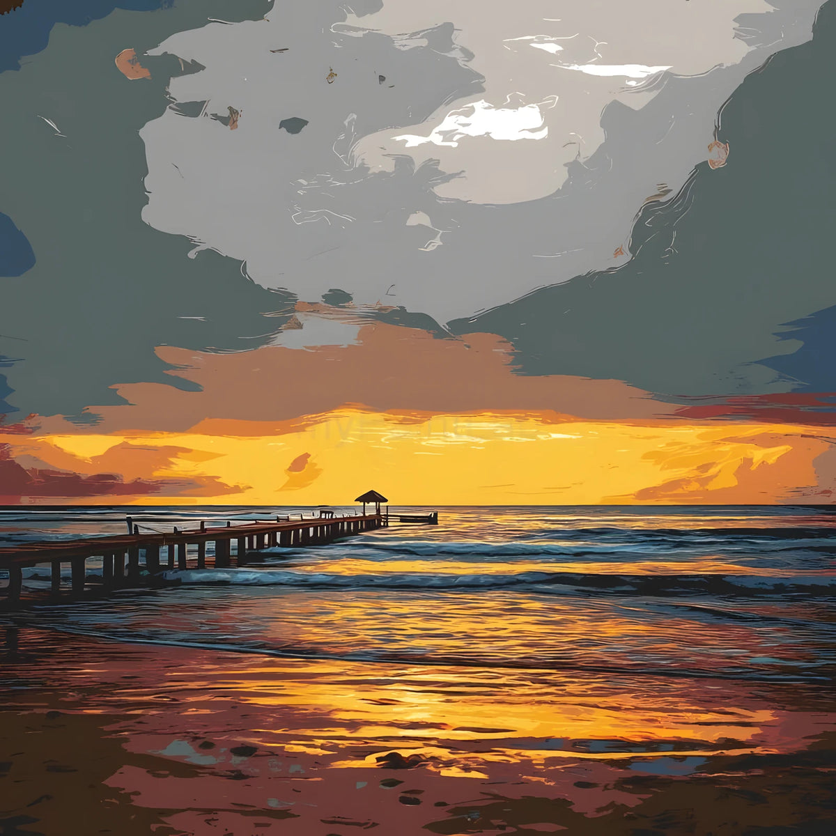 Painting by Numbers Sunset Beach Black White