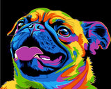 Painting by Numbers Dog Pug Rainbow Colorful