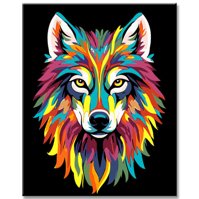 Painting by Numbers Wolf Rainbow Colorful