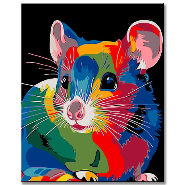 Paint by Numbers Mouse in Rainbow Colors Animal Art