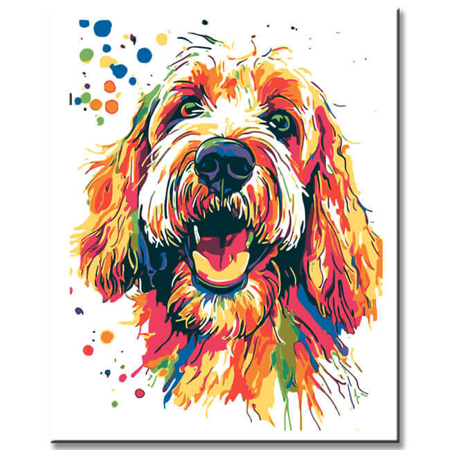 Painting by Numbers Dog Bobtail in Rainbow Colors