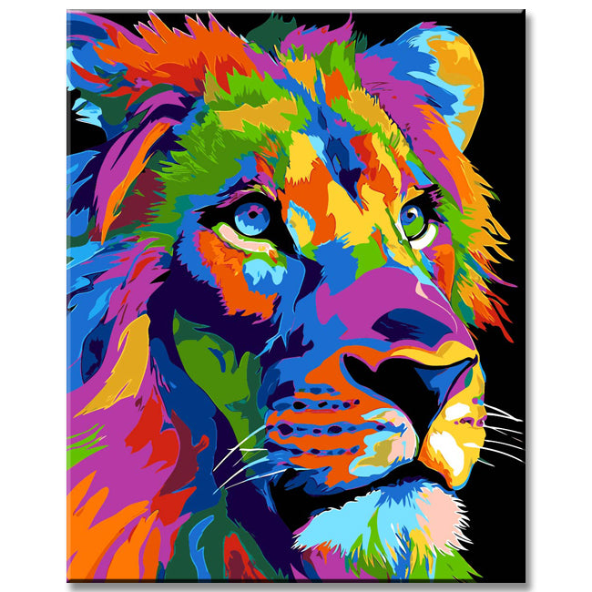 Paint by Numbers Male Lion in Rainbow Colors Animal Art