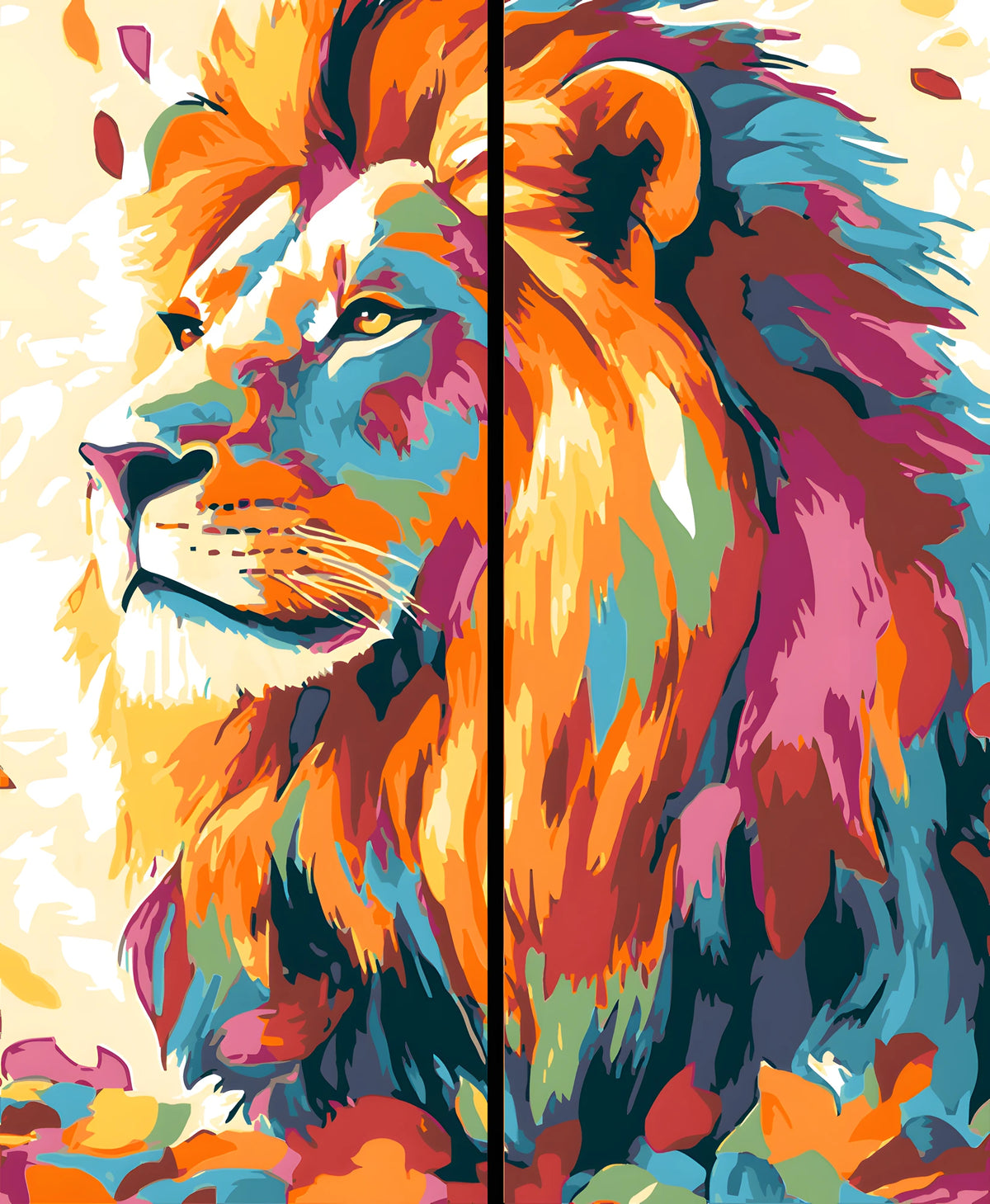 Painting by Numbers Lion Animals Modern Animal Art Painting2 Panel (Duo)