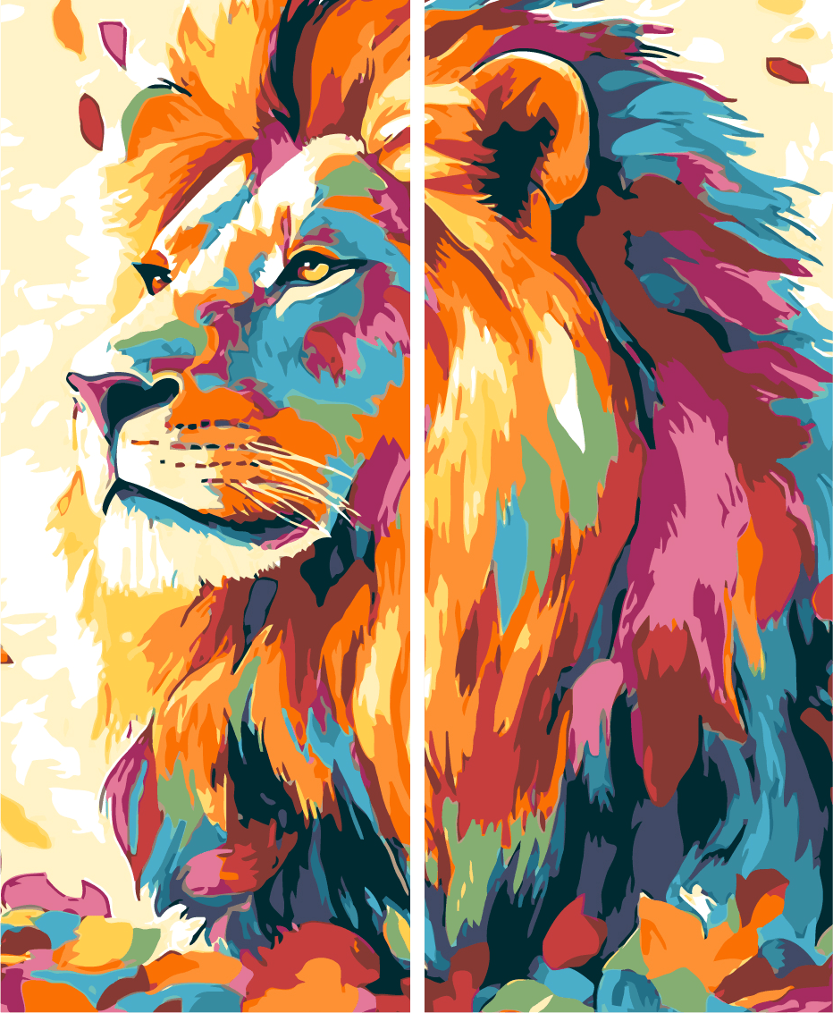Painting by Numbers Lion Animals Modern Animal Art Painting2 Panel (Duo)