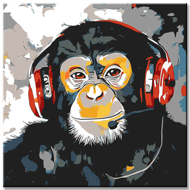 Painting by Numbers Monkey Listening To Music Modern Animal Art