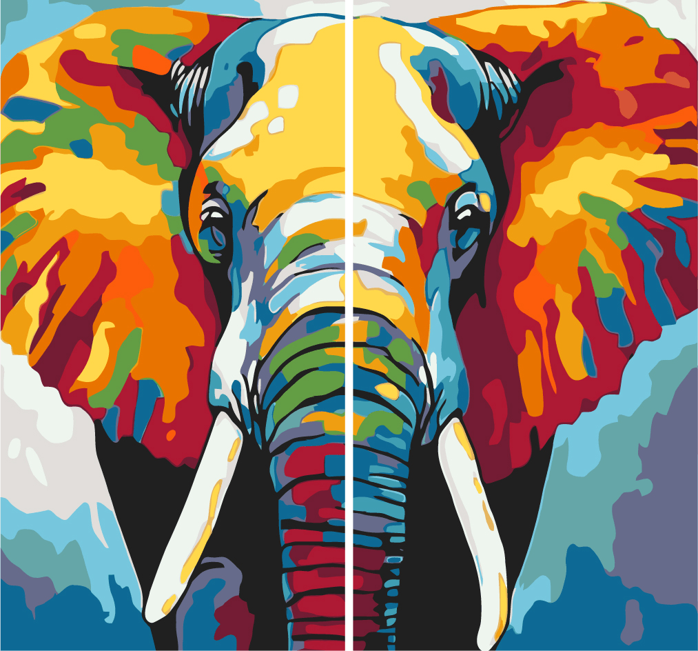 Paint by Numbers Large Elephant Portrait Modern Animal Art 2 Panel (Duo)