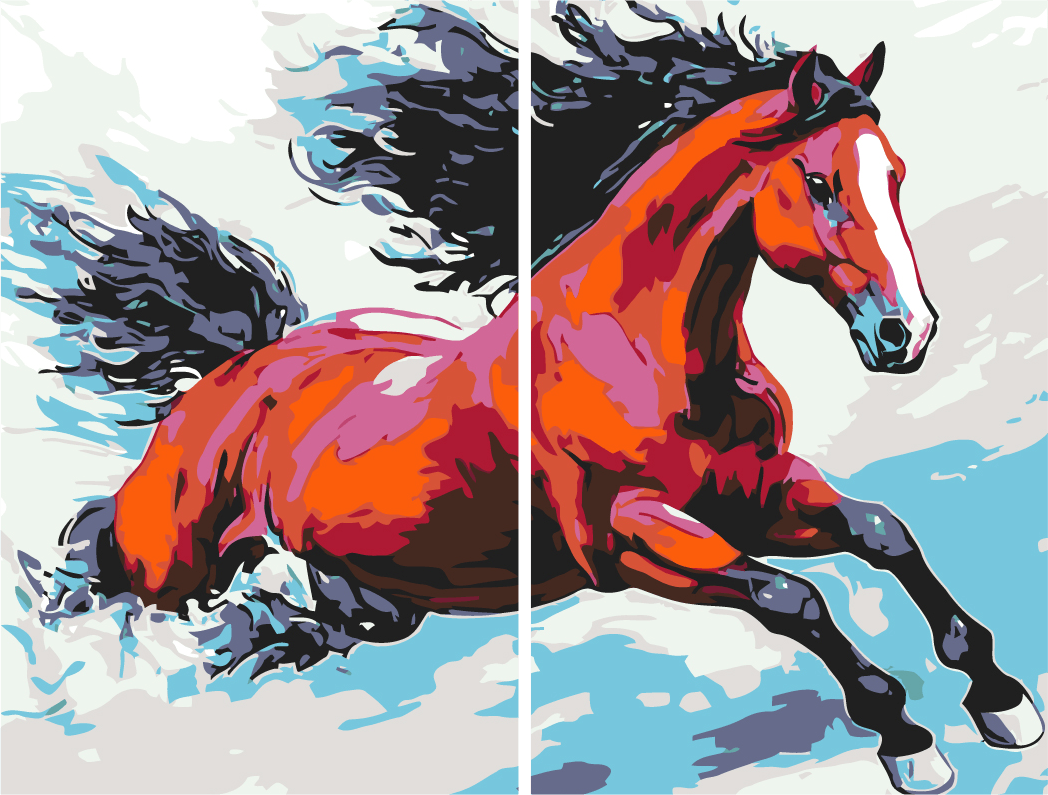 Paint by Numbers Red Horse Modern Animal Art2 Panel (Duo)