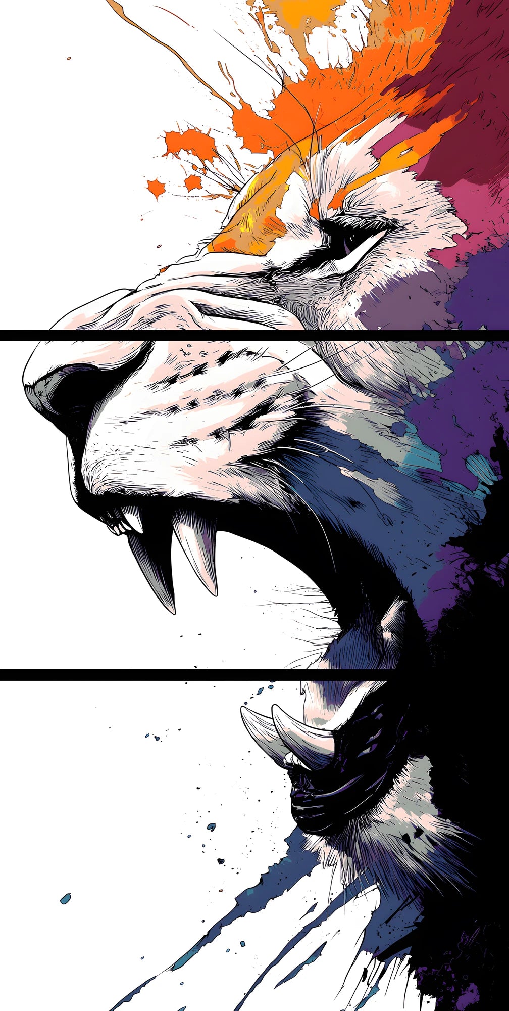 Painting by Numbers Lion Modern Animal ArtTriptych
