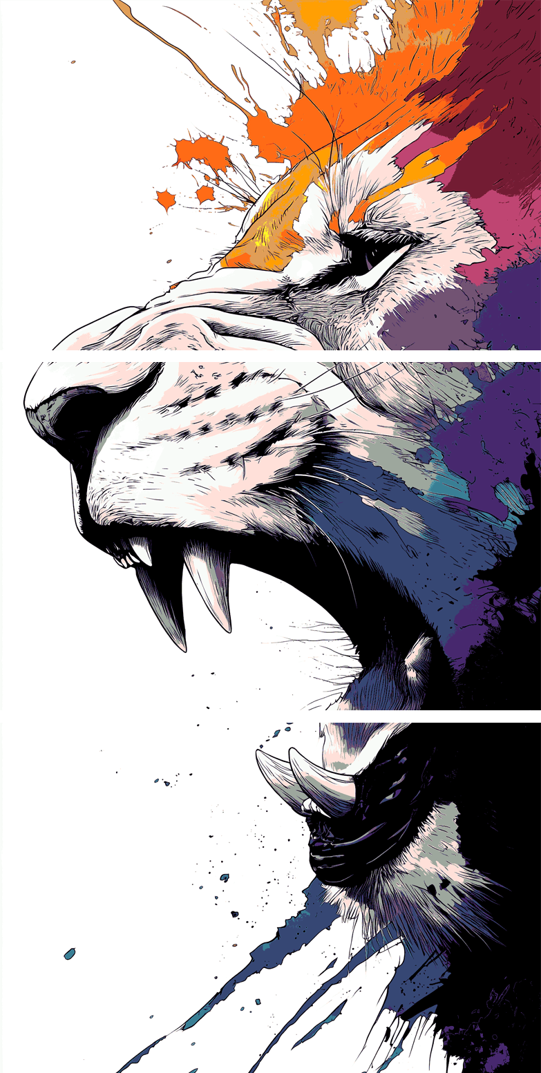 Painting by Numbers Lion Modern Animal ArtTriptych