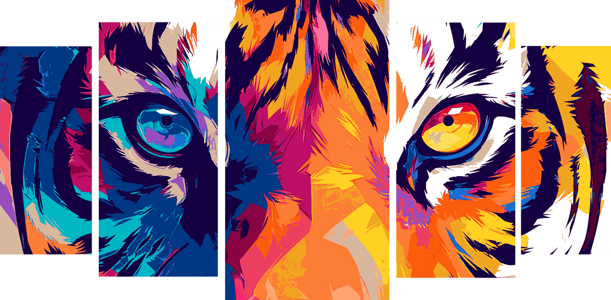 Painting by Numbers Tiger Eyes Modern Animal Art5-Panel