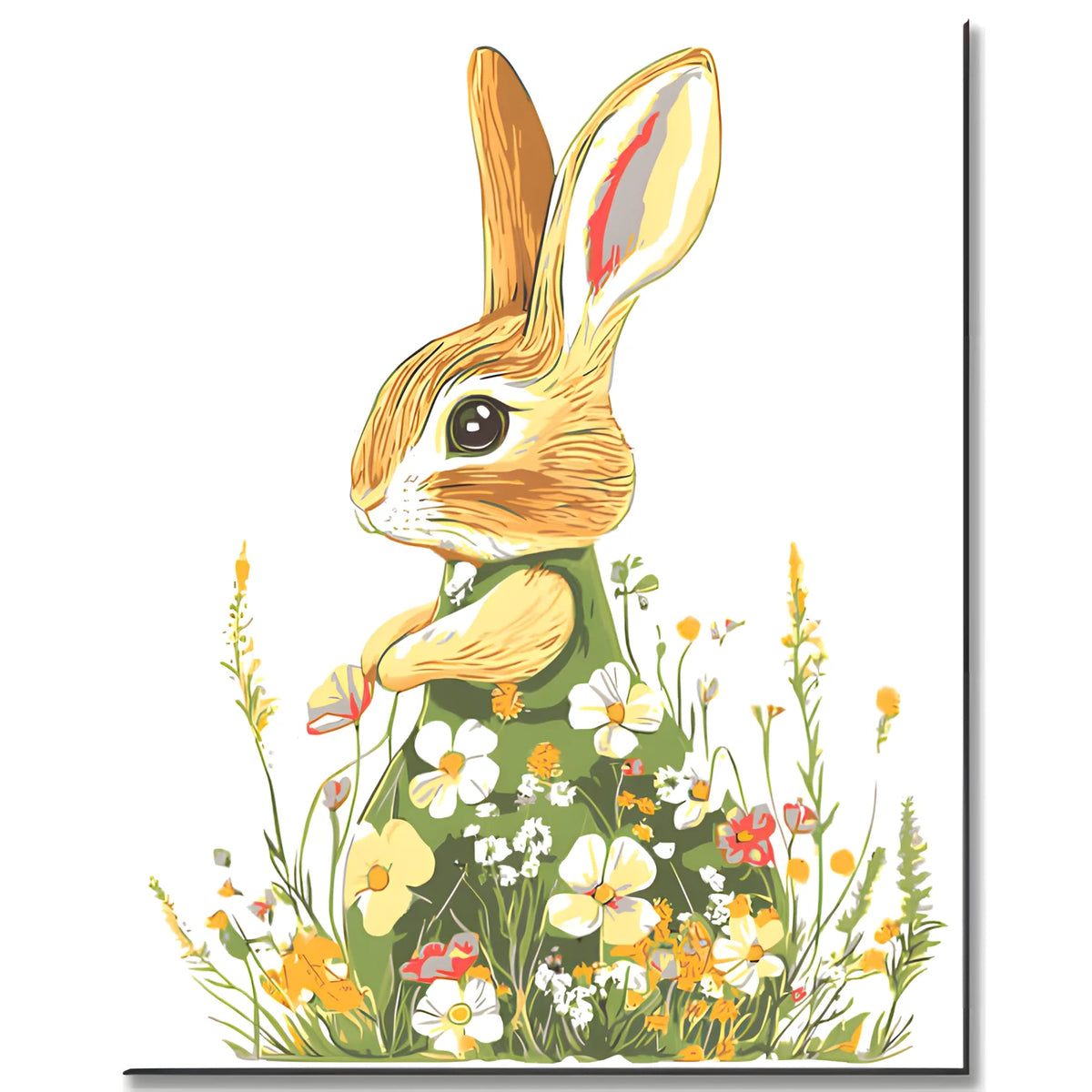 Painting by Numbers Colorful Bunny in A Green Floral Dress