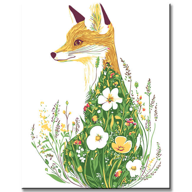 Painting by Numbers Colorful Fox in A Green Floral Dress