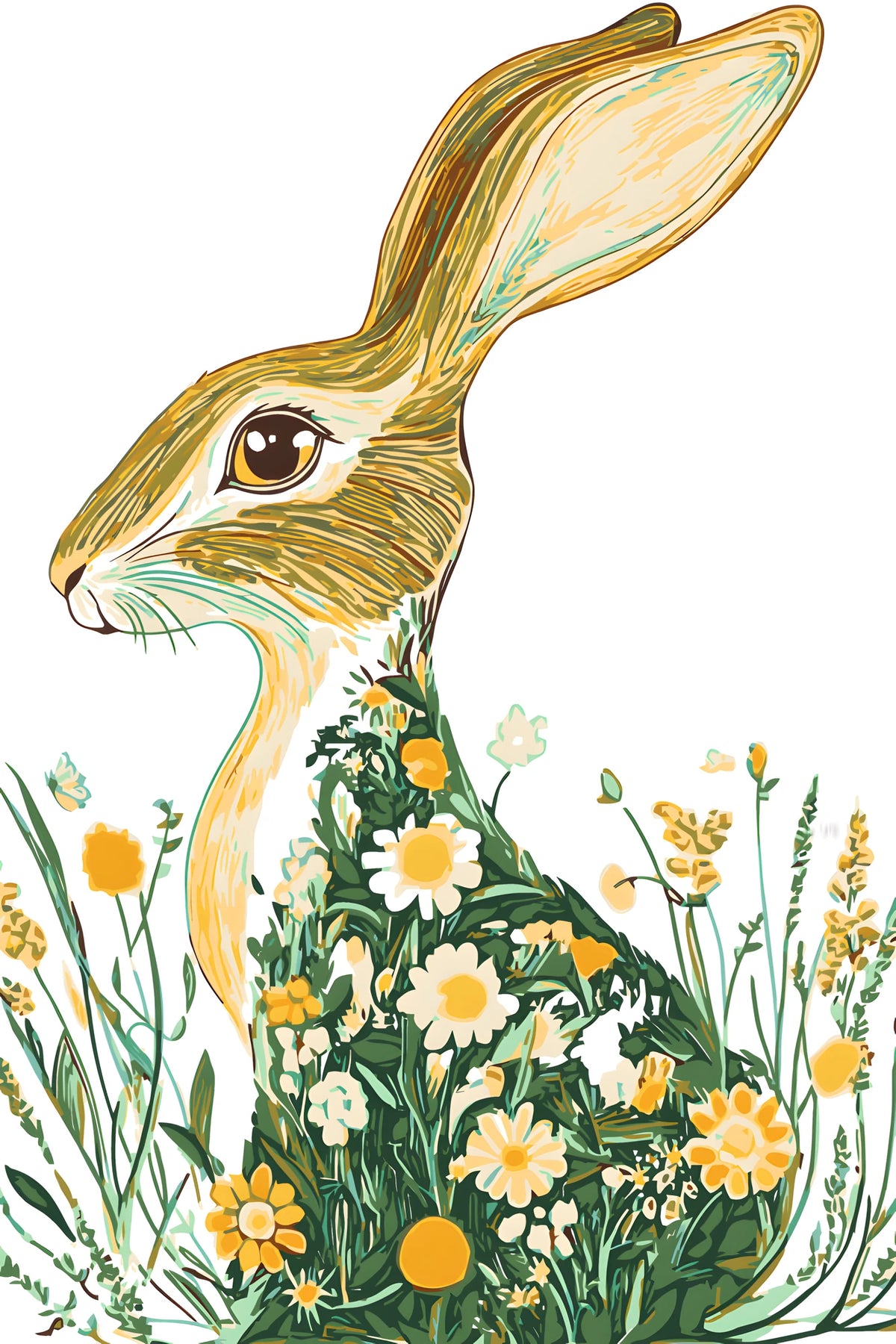 Painting by Numbers Colorful Brown Hare in Green Floral Dress