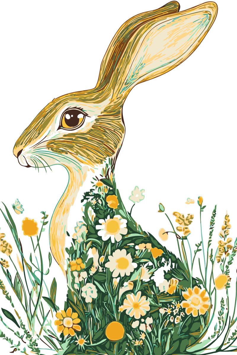 Painting by Numbers Colorful Brown Hare in Green Floral Dress