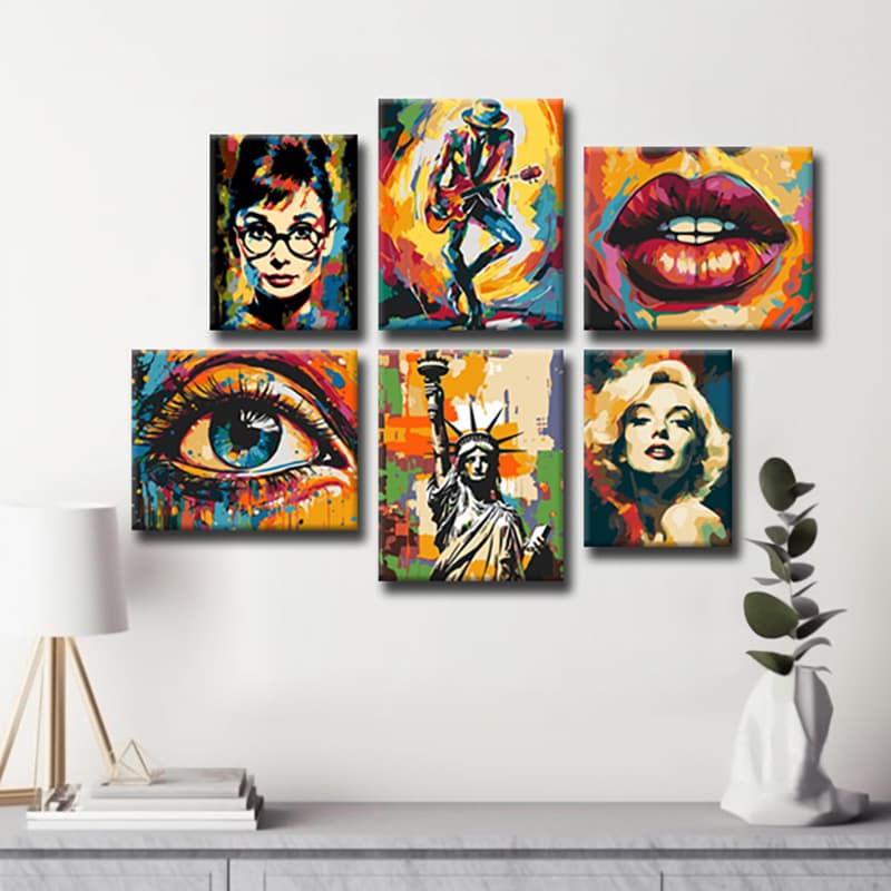 Pop-Art Art Icons as Bilderwand – Farbenfrohe und Lebendige Leinwandbilder, 6 parts