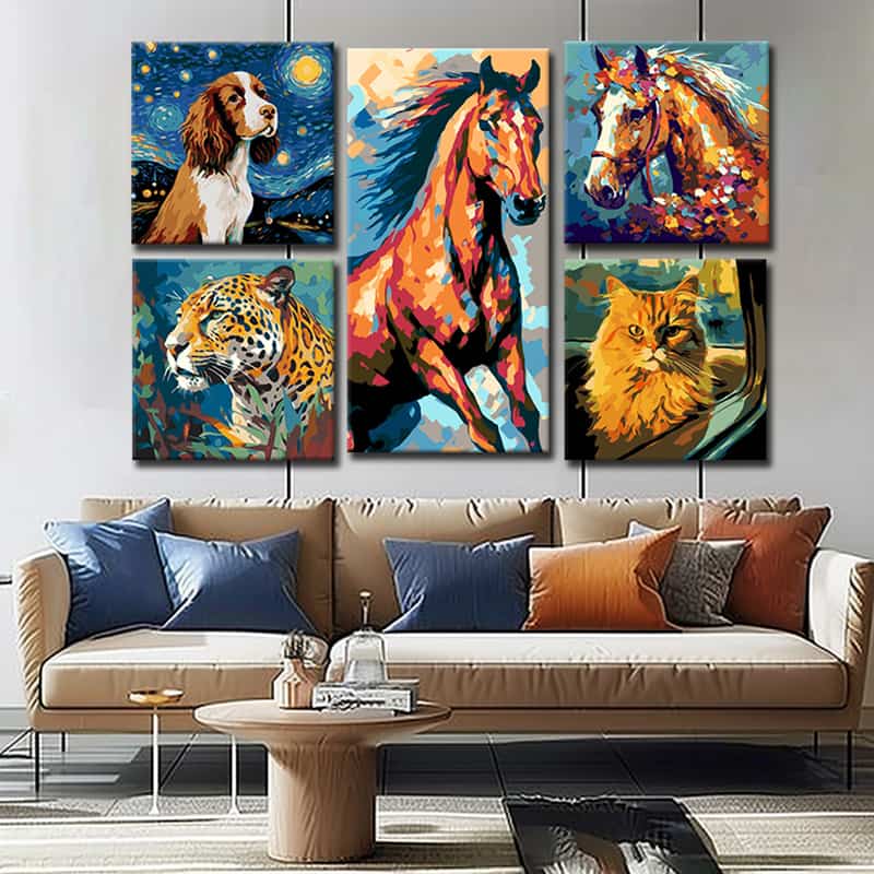 Tierkunst als Bilderwand – Lebendige Leinwandbilder von Tieren, 5-part