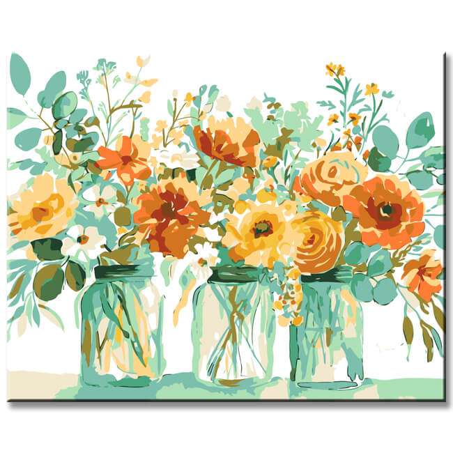 Painting by numbers 3 beautiful bouquets of flowers