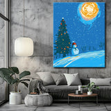 Painting by numbers snowman in the winter night