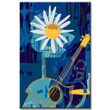 Paint by numbers violin and flower on a blue background