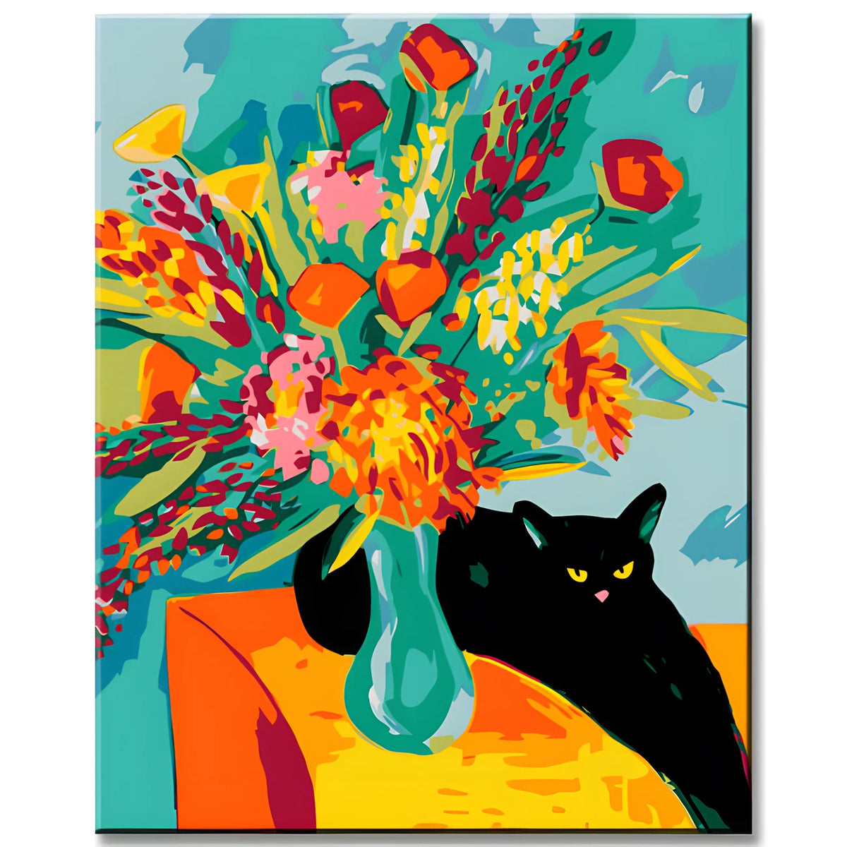 Painting by Numbers Black Cat with Bouquet of Flowers