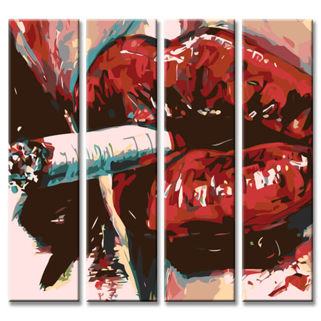 Painting by Numbers Painting Cigarette in Mouth 4 Panel