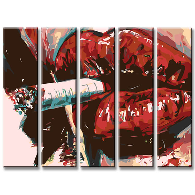 Painting by Numbers Art Red Lips with Cigarette 5-Panel