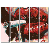 Painting by Numbers Art Red Lips with Cigarette 5-Panel