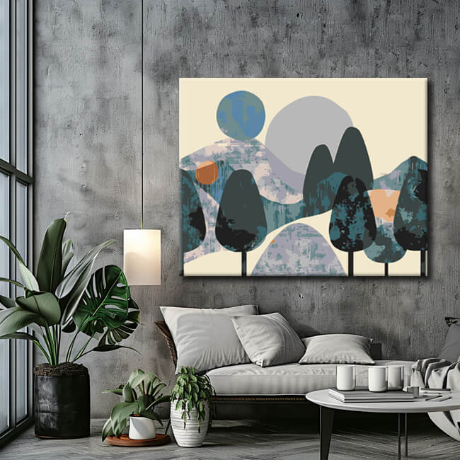 Painting by numbers trees and mountains