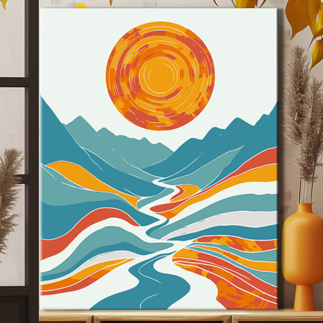 Painting by numbers art sunset landscape