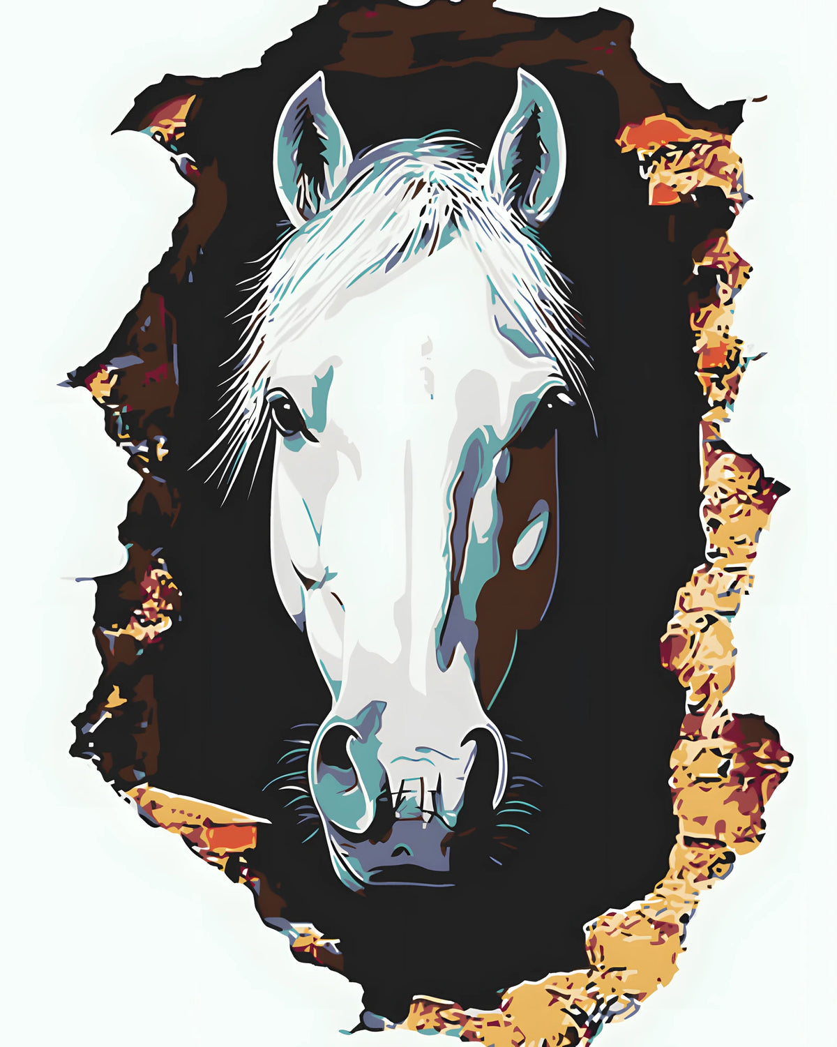 Painting by Numbers Photo Art White Horse in The Wall