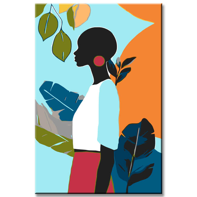 Painting by Numbers Art Minimalism Black Woman Plant