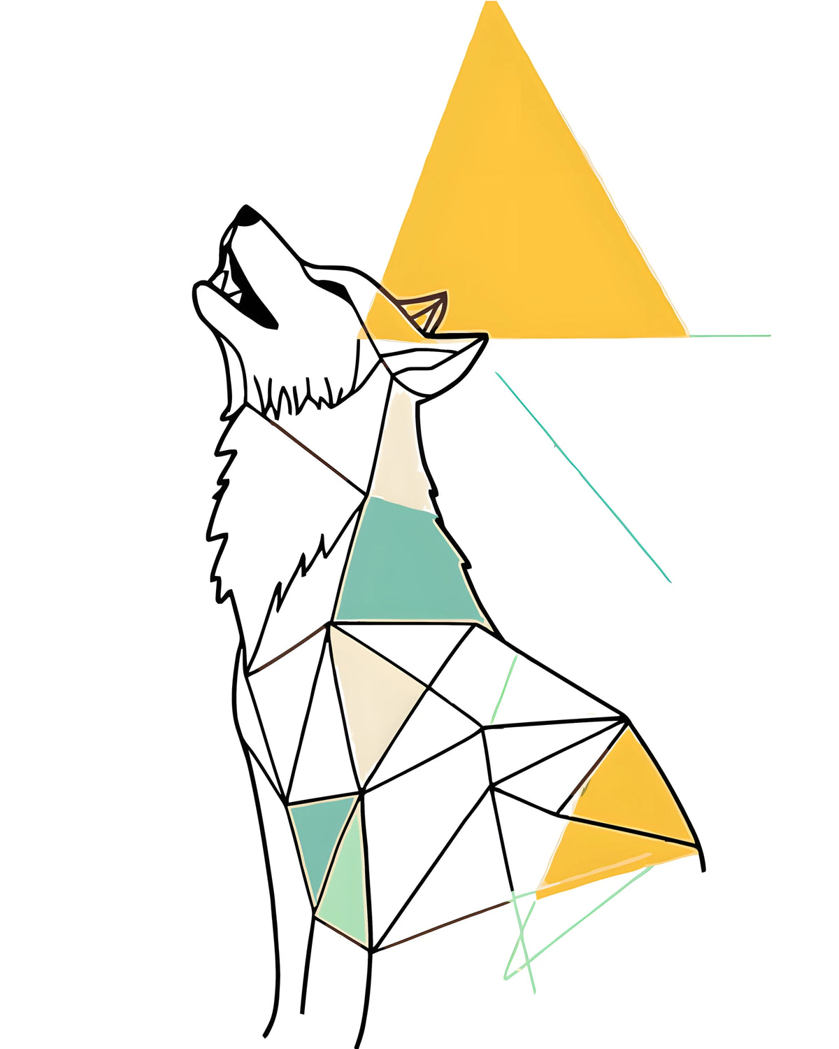 Paint by Numbers Art Line Drawing Geometry Polygon Howling Wolf